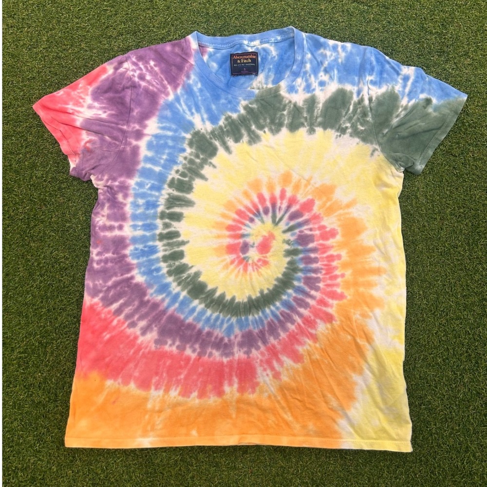 Abercrombie & Fitch Rainbow Spiral Tie Dye Short Sleeve T-Shirt Mens Small
